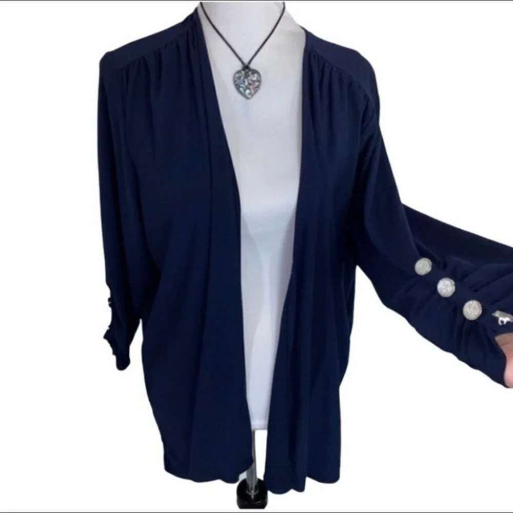 Love Scarlett Cardigan 2X After Dark Navy Blue Rhinestone‎ Cuff Open Front Knit